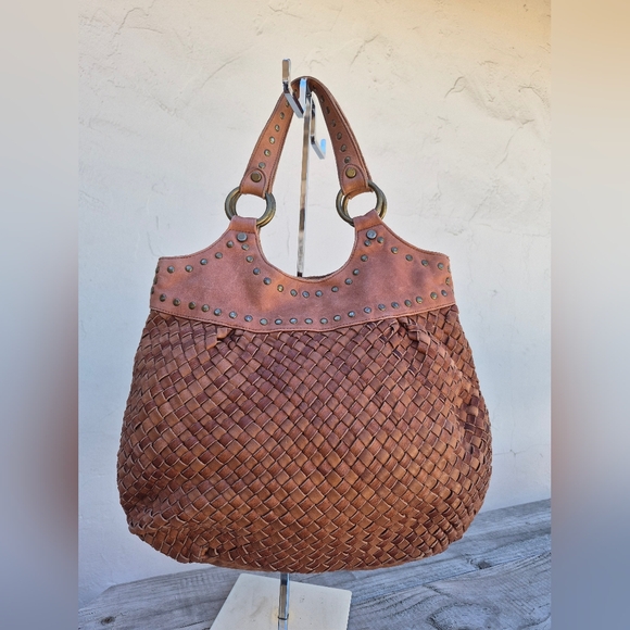 Fossil Handbags - Fossil Vintage Woven Leather Satchel in Cognac Brown